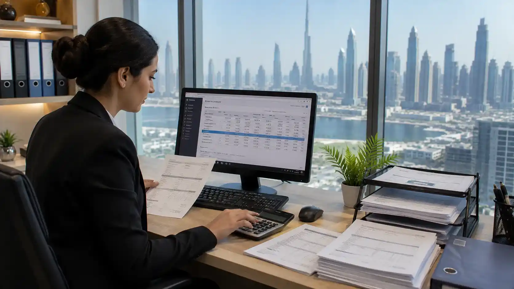 WPS UAE — an HR professional processing employee salaries through the wage protection system in Dubai