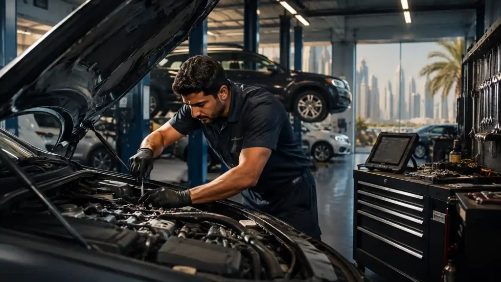 Auto mechanic in Dubai — a skilled mechanic working under the bonnet of a car