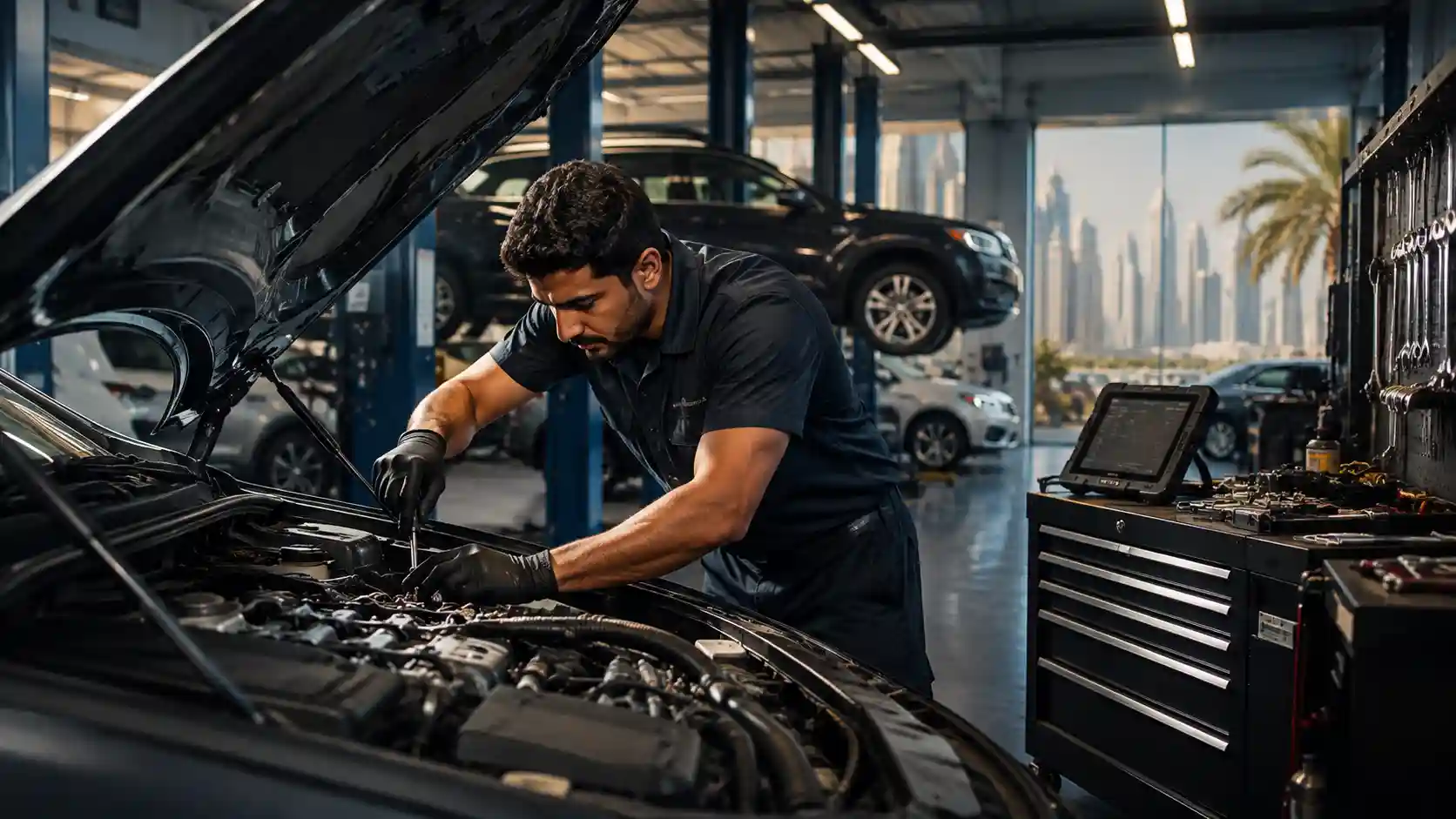 Auto mechanic in Dubai — a skilled mechanic working under the bonnet of a car