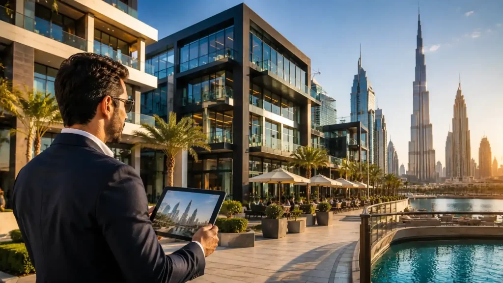 Business property for sale in Dubai — a modern commercial building in the UAE business district