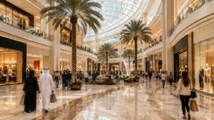 Dubai shopping — a luxurious modern shopping mall interior with elegant stores