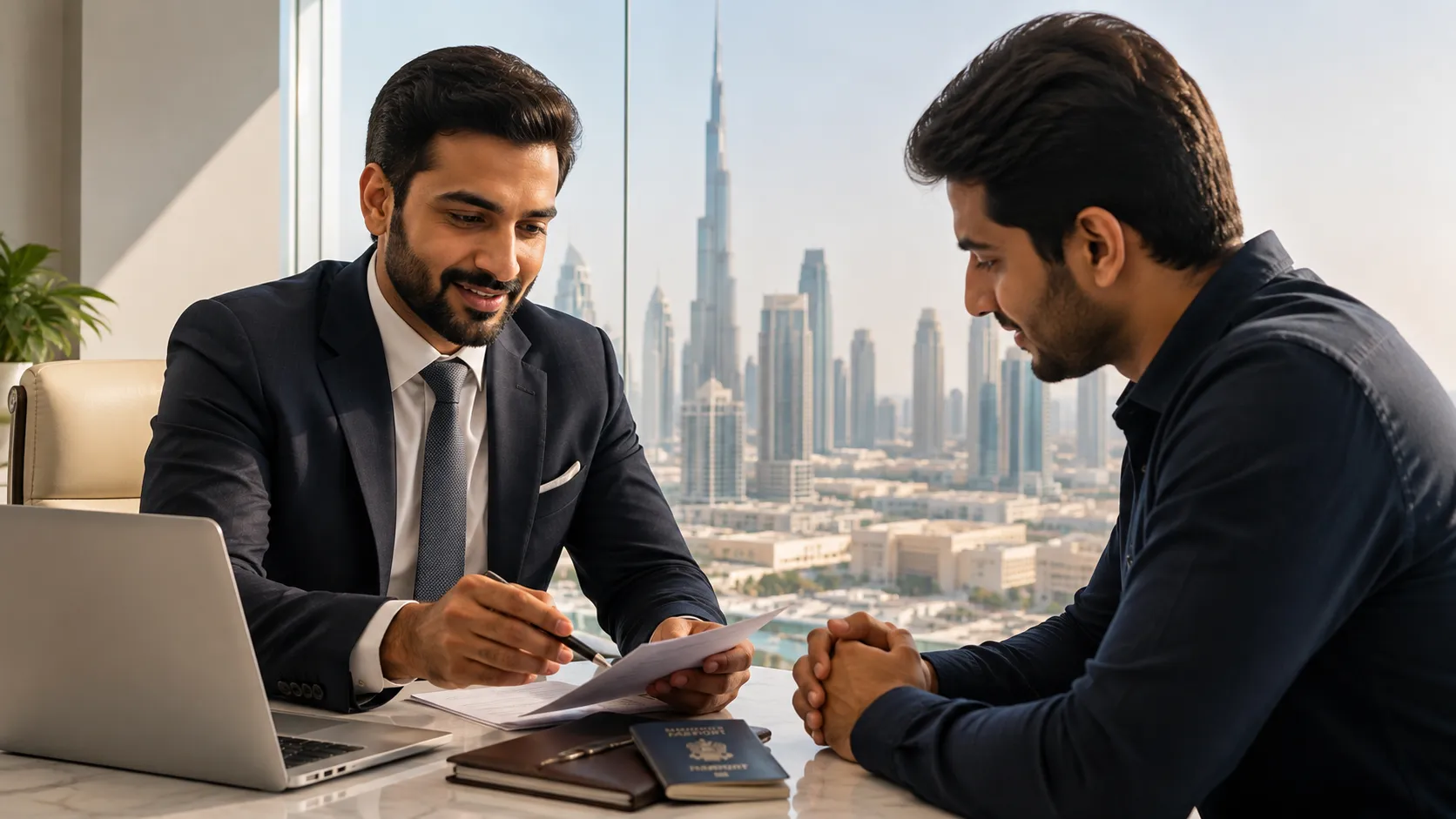 Immigration services Dubai — a consultant helping a client with visa documents