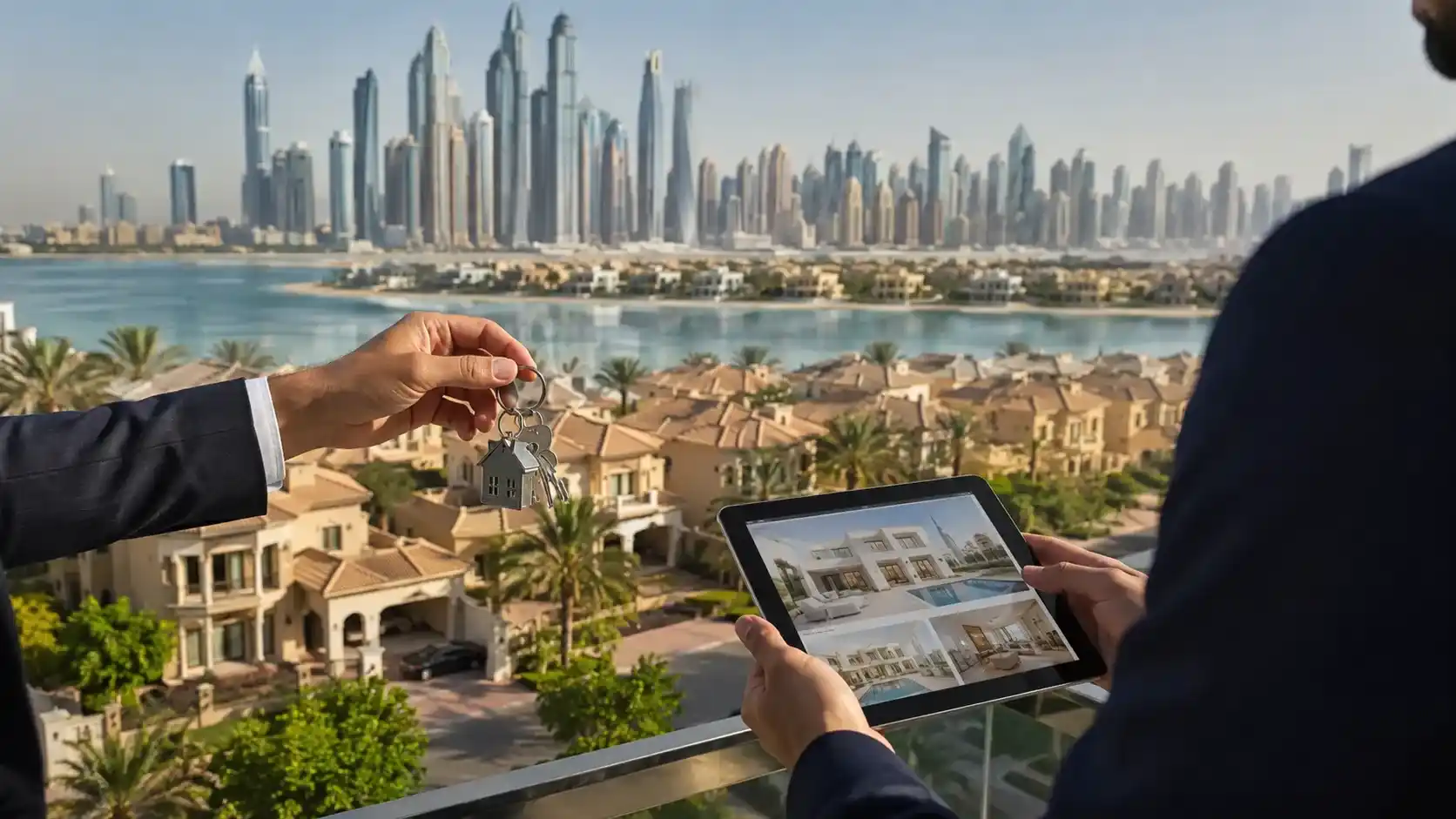 Real estate in Dubai — modern residential towers and villas with the UAE skyline