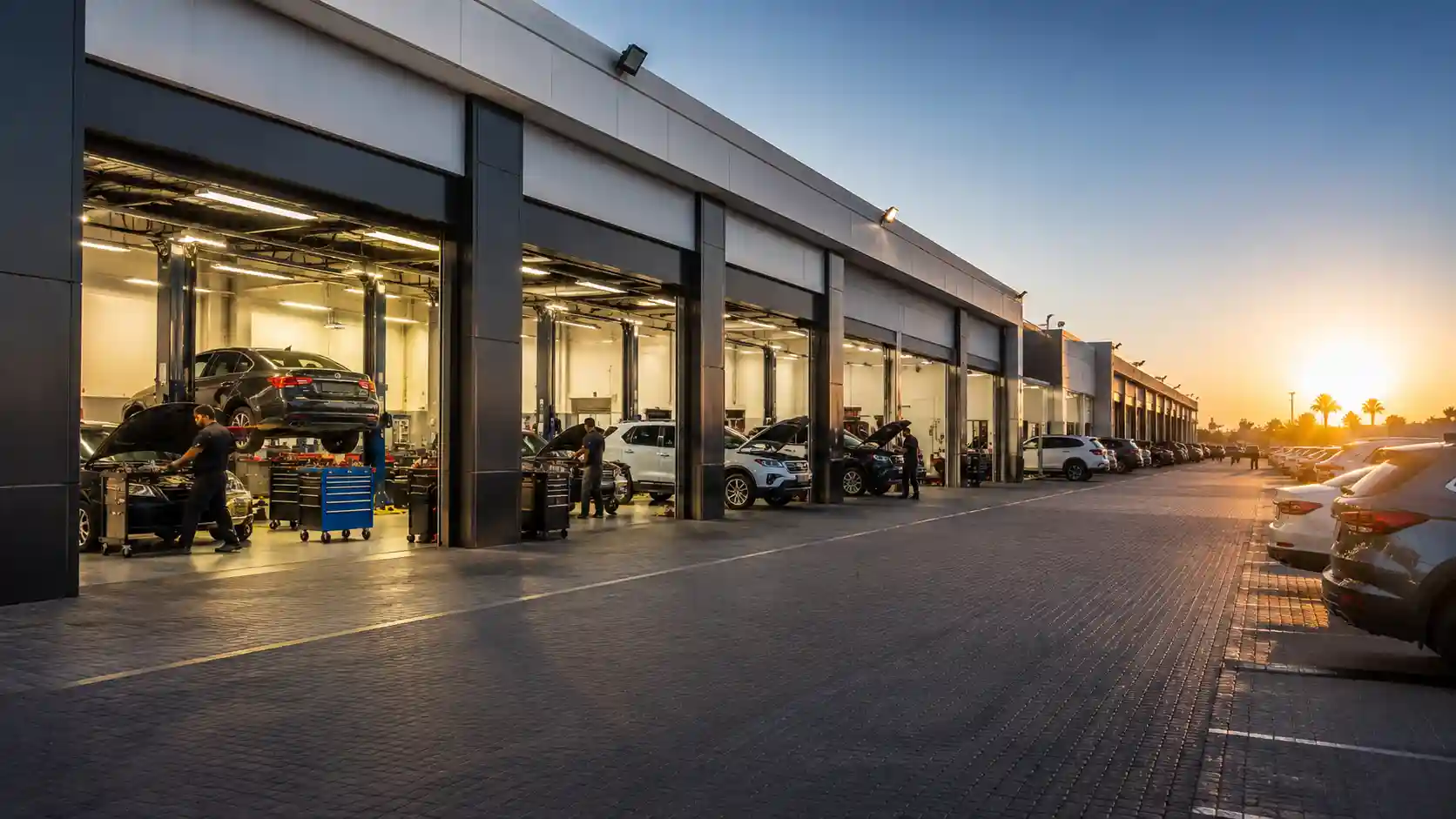 Local auto service centre in the UAE with service bays and cars being worked on