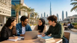 Student visa UAE — international students studying on a Dubai university campus