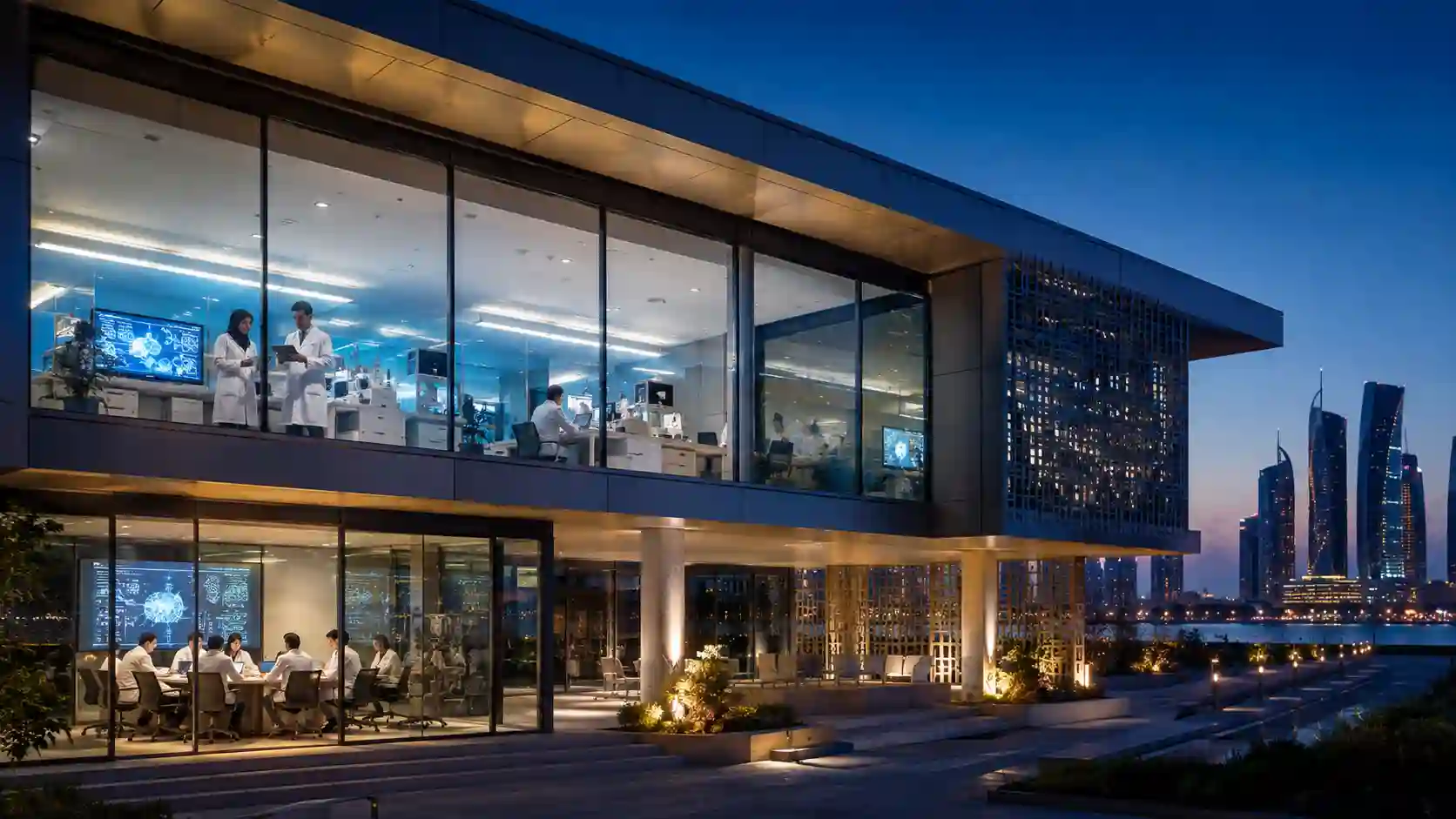 Technology Innovation Institute Abu Dhabi — a modern research institute building with scientists