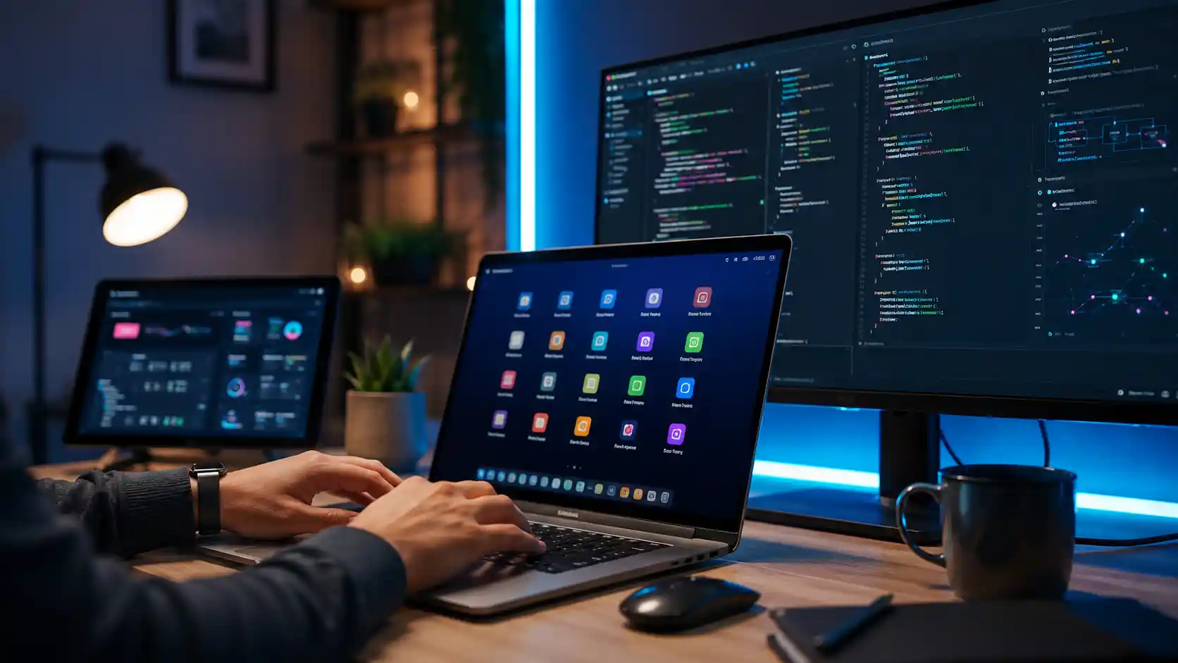 Types of computer software — screens showing software interfaces, apps, and code