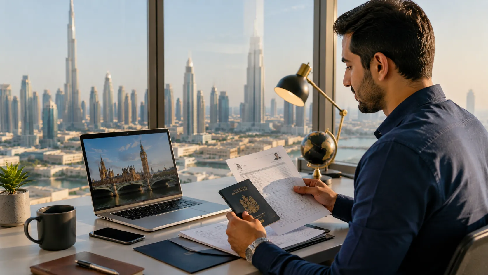 UK visa from UAE — a resident planning a UK trip with passport and travel documents