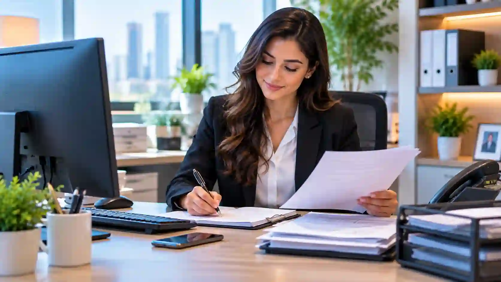 Administrative jobs — an office administrator working at an organised desk