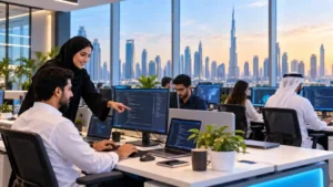 IT jobs in Dubai — tech professionals working with computers in a modern office