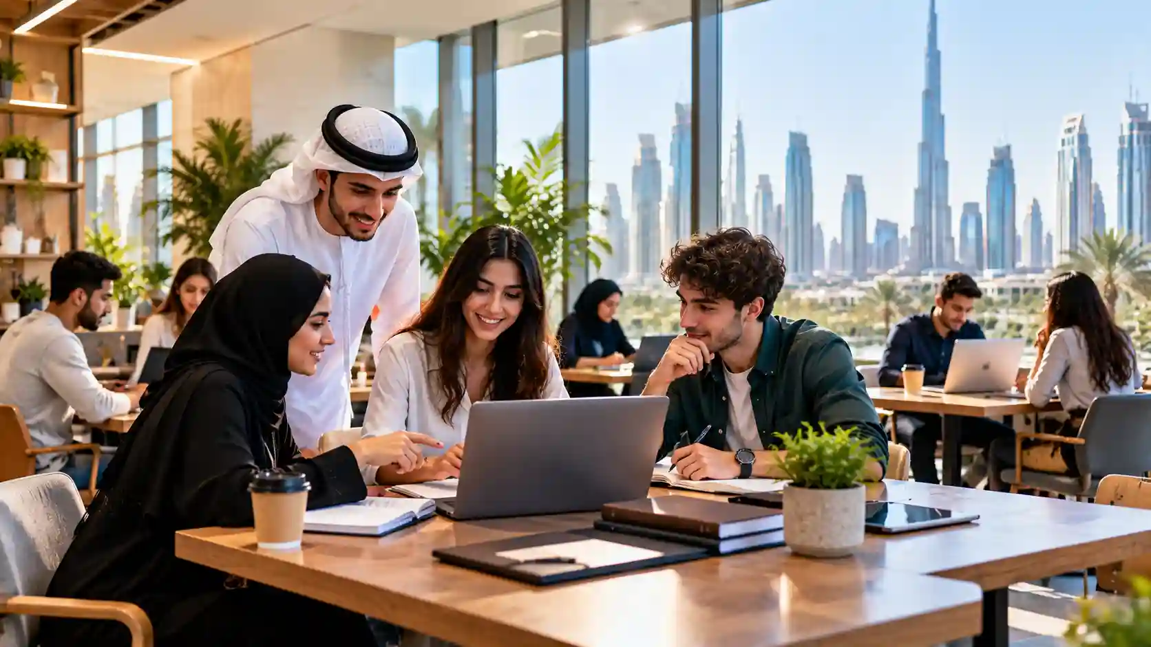 Part time jobs in dubai for students — young scholars working productively in a modern collaborative workspace