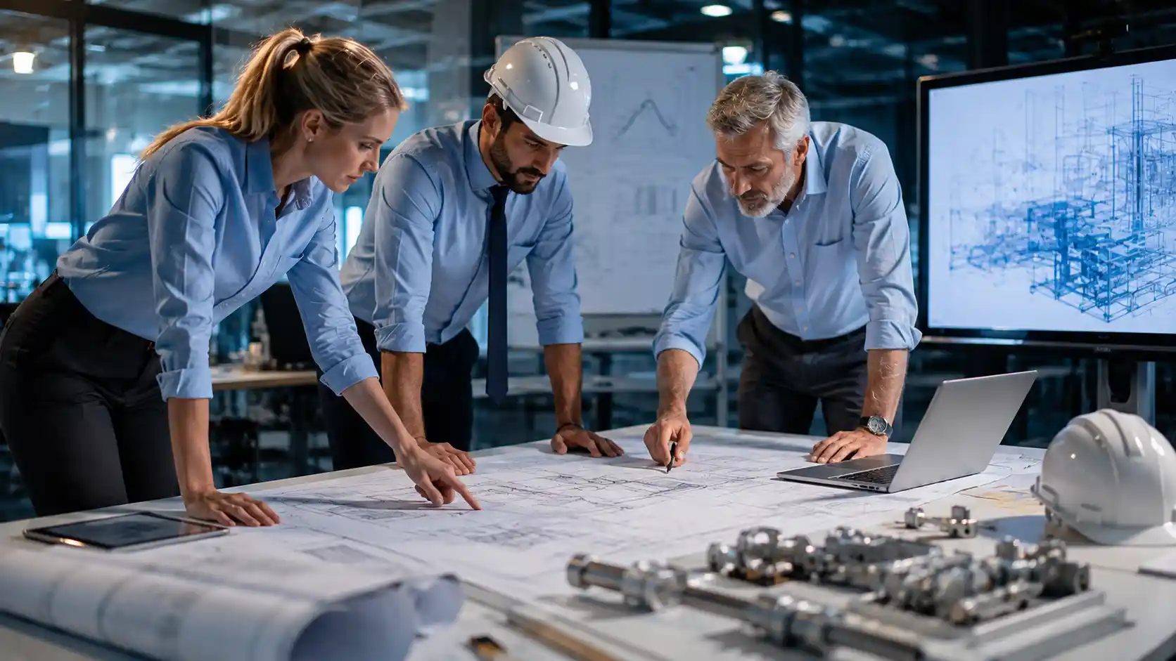 Engineering jobs — engineers reviewing technical plans and drawings