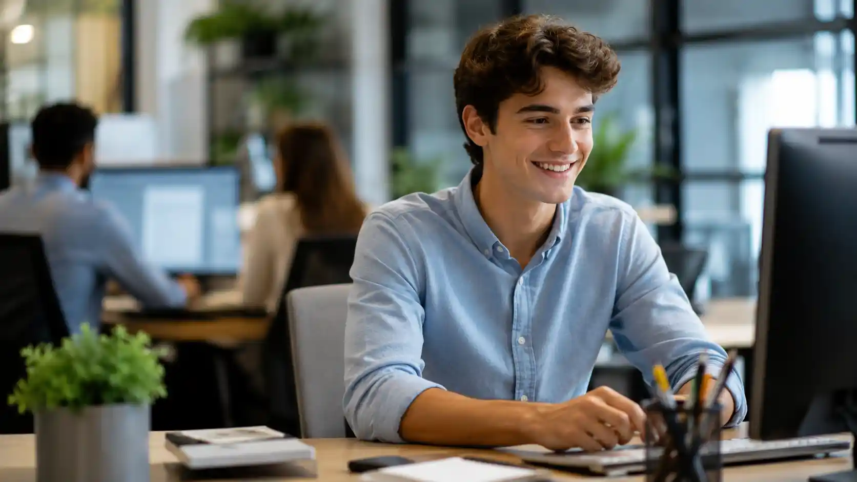 Entry level jobs — a young person starting their first job in a workplace