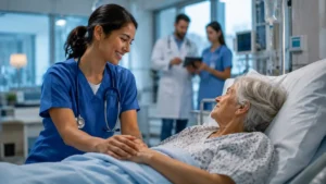 Healthcare jobs — healthcare professionals caring for patients in a modern clinic