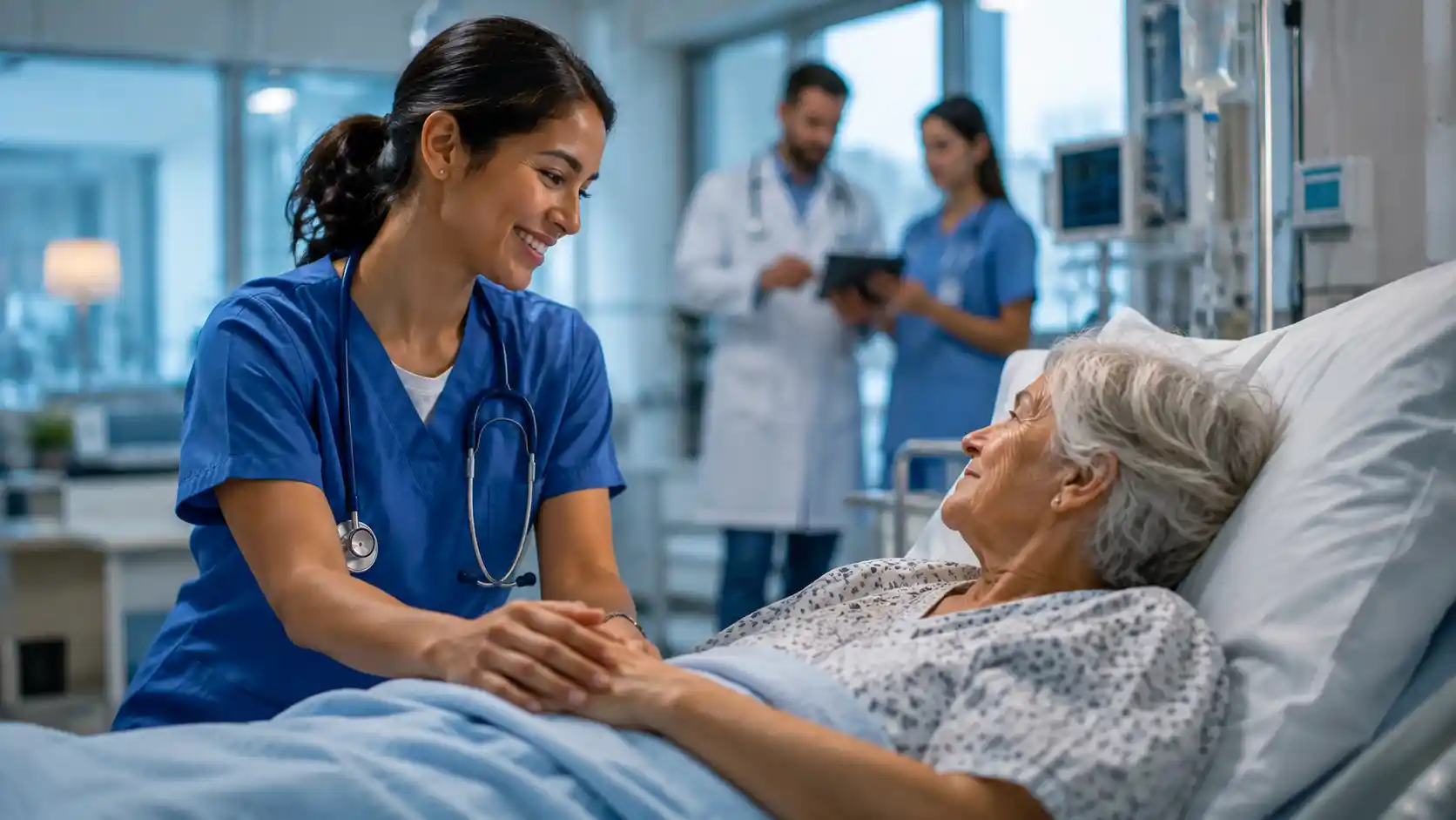 Healthcare jobs — healthcare professionals caring for patients in a modern clinic