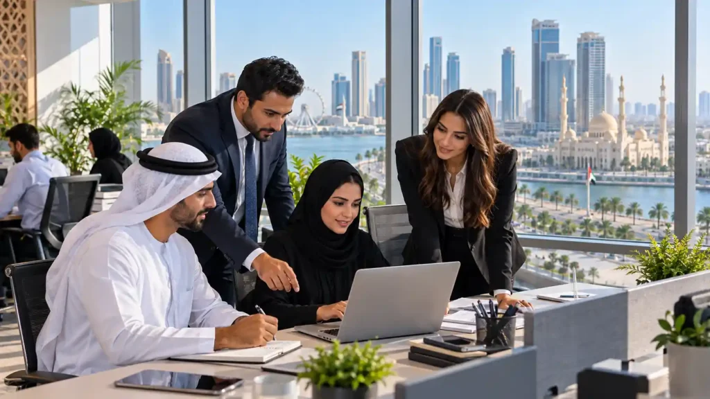 Jobs in Sharjah — professionals working in a modern office in the city