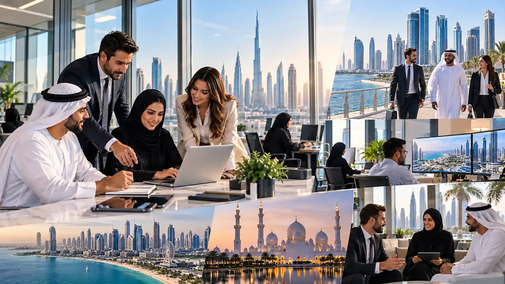Jobs in UAE — diverse professionals working in a modern Emirates workplace