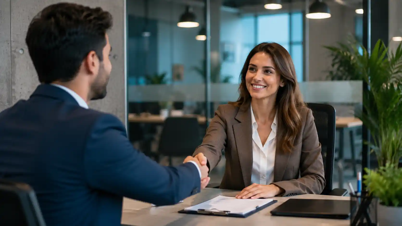 Recruitment agencies — a consultant meeting a job candidate in an office