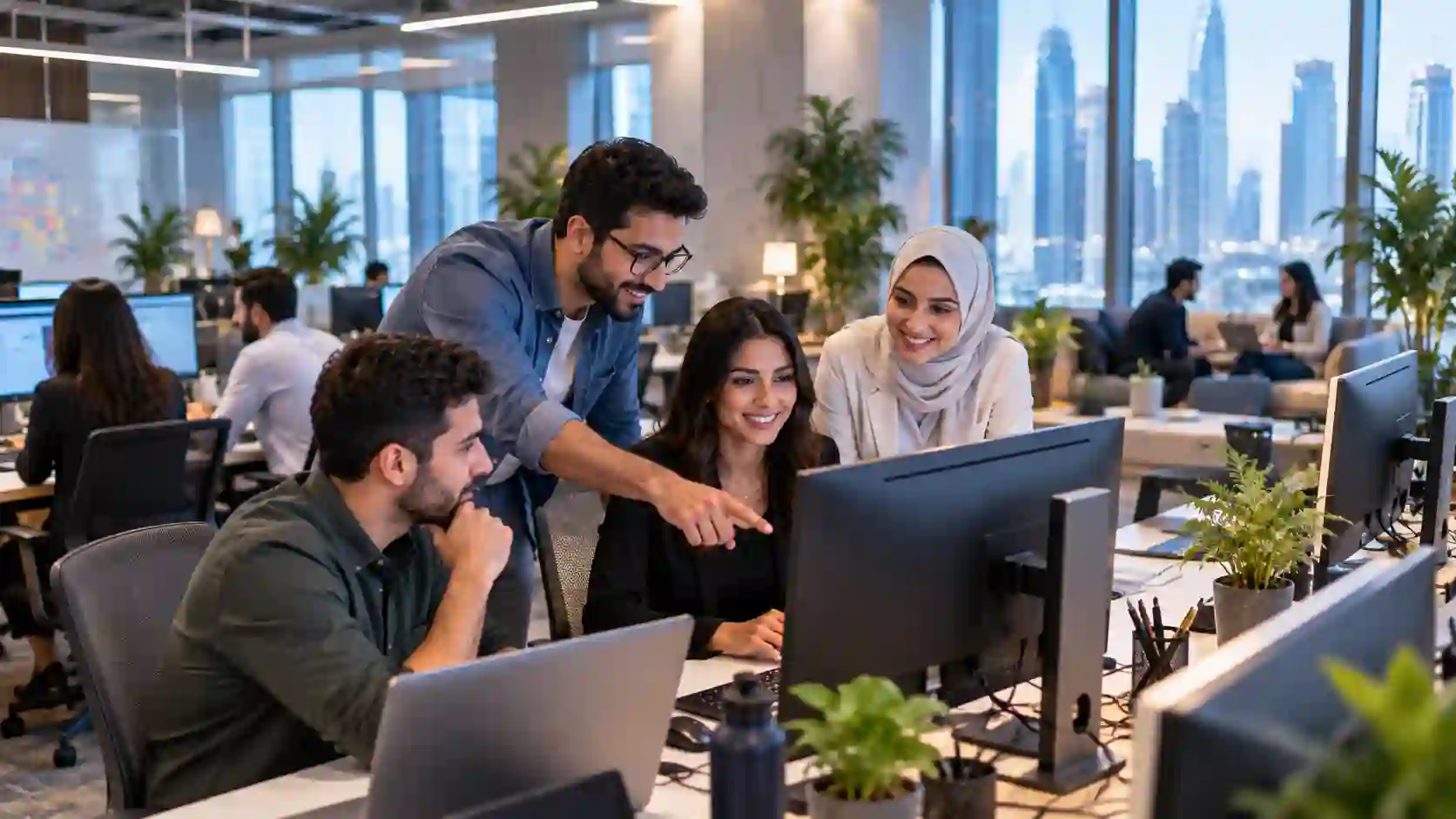 Tech company jobs — employees collaborating in a modern tech office