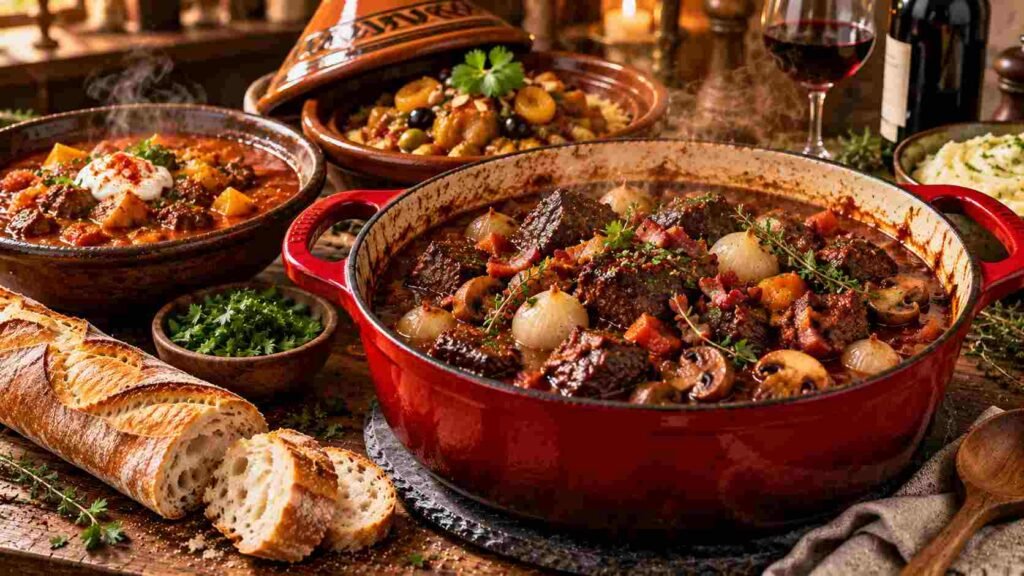 with pearl onions and mushrooms