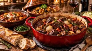 with pearl onions and mushrooms