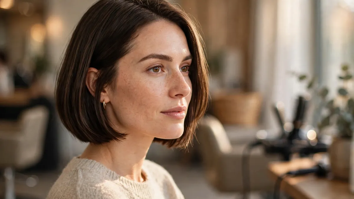 Woman with a stylish bob haircut for women in a modern salon