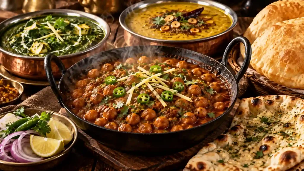 Chana masala recipe — spiced Punjabi chickpea curry in a karahi garnished with ginger and cilantro