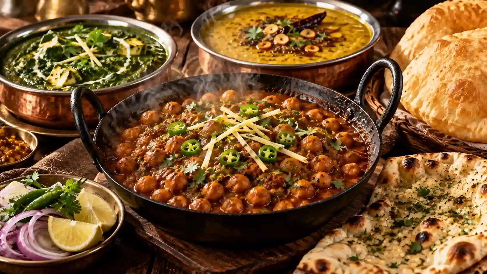 Chana masala recipe — spiced Punjabi chickpea curry in a karahi garnished with ginger and cilantro