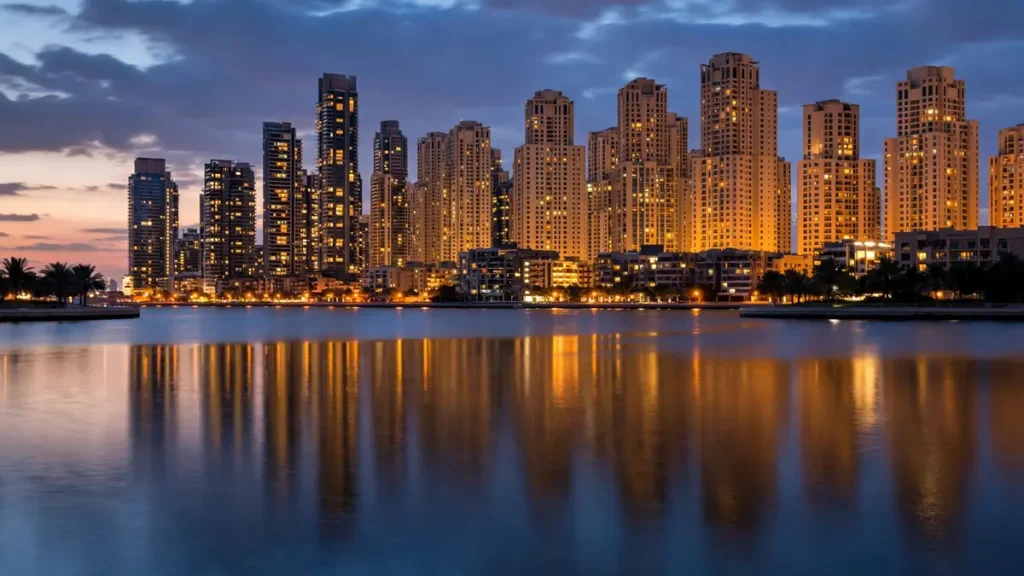 Dubai residential skyline at dusk representing DEWA electricity and water services
