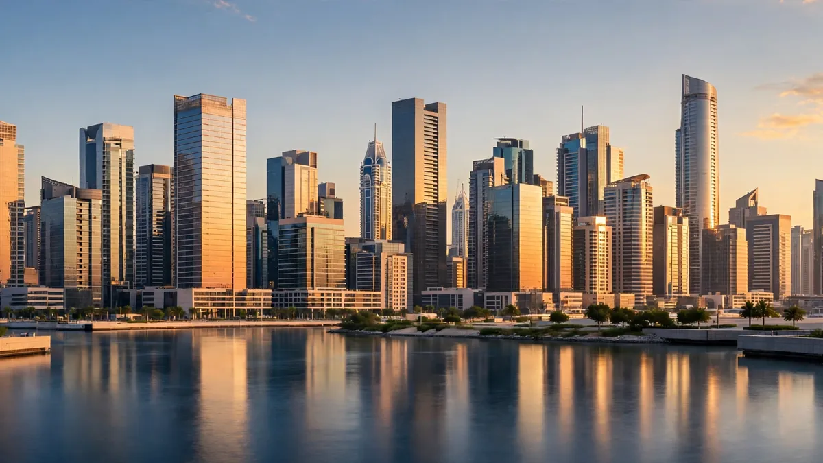 Dubai business district skyline illustrating the labour law UAE guide to employee rights and contracts