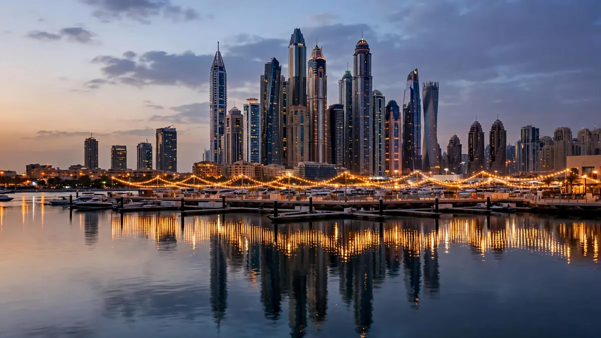 Dubai skyline at dusk during the UAE public holiday season